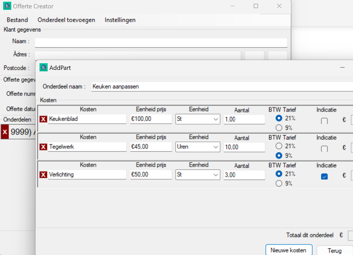 Aanpassingen in offertes
